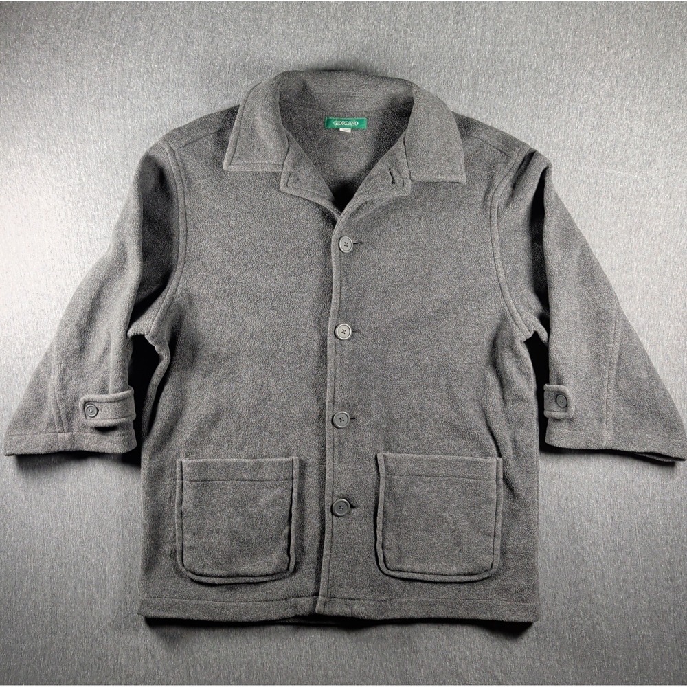 Boxy 90s Fleece Shacket w/ Pockets Gray Sz Medium Grunge Gorpcore Giordano Vtg - Picture 1 of 9